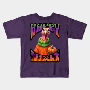 Groovy Psychedelic & Colorful Turkey Thanksgiving Family design Kids T-Shirt